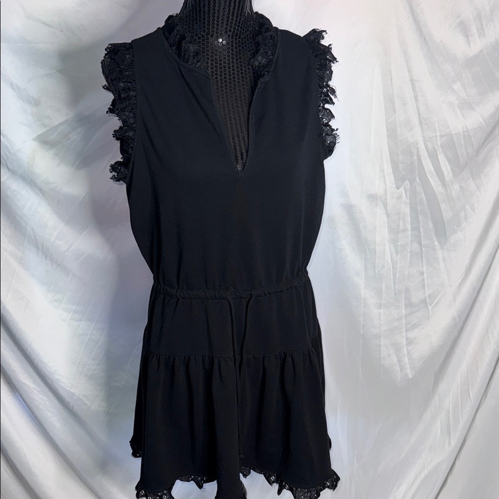 sundays Black Lace-Trim Mini Dress